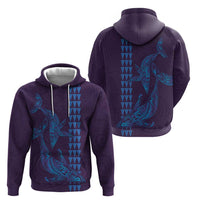Aloha Hawaii Whale Kakau and Polynesian Tattoo Zip Hoodie Purple Color