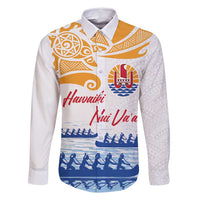 Personalised Hawaiki Nui Va'a French Polynesian Pattern Family Matching Long Sleeve Bodycon Dress and Hawaiian Shirt White Color