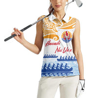 Personalised Hawaiki Nui Va'a French Polynesian Pattern Women Sleeveless Polo Shirt White Color LT03 - Polynesian Pride