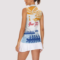 Personalised Hawaiki Nui Va'a French Polynesian Pattern Women Sleeveless Polo Shirt White Color LT03 - Polynesian Pride