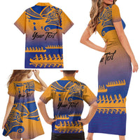 Personalised Hawaiki Nui Va'a French Polynesian Pattern Family Matching Short Sleeve Bodycon Dress and Hawaiian Shirt Sunset Color LT03 - Polynesian Pride