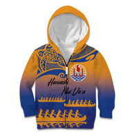 Personalised Hawaiki Nui Va'a French Polynesian Pattern Kid Hoodie Sunset Color