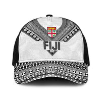 Rugby Fiji Baseball Net Cap Fijian Masi Tribal Sporty Style White Color LT03 One Size Black White - Polynesian Pride