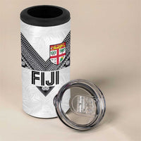 Custom Rugby Fiji 4 in 1 Can Cooler Tumbler Fijian Masi Tribal Sporty Style White Color - Polynesian Pride