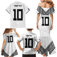 Custom Rugby Fiji Family Matching Mermaid Dress and Hawaiian Shirt Fijian Masi Tribal Sporty Style White Color - Polynesian Pride