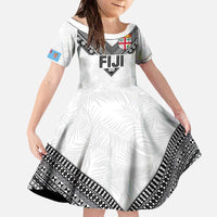 Custom Rugby Fiji Family Matching Off The Shoulder Long Sleeve Dress and Hawaiian Shirt Fijian Masi Tribal Sporty Style White Color - Polynesian Pride