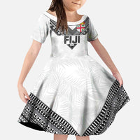 Custom Rugby Fiji Family Matching Off Shoulder Maxi Dress and Hawaiian Shirt Fijian Masi Tribal Sporty Style White Color - Polynesian Pride