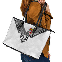 Rugby Fiji Leather Tote Bag Fijian Masi Tribal Sporty Style White Color - Polynesian Pride