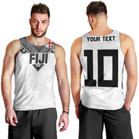 Custom Rugby Fiji Men Tank Top Fijian Masi Tribal Sporty Style White Color - Polynesian Pride
