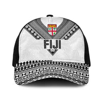 Rugby Fiji Mesh Trucker Cap Fijian Masi Tribal Sporty Style White Color LT03 One Size Black White - Polynesian Pride