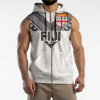 Custom Rugby Fiji Sleeveless Zip Hoodie Fijian Masi Tribal Sporty Style White Color LT03 - Polynesian Pride