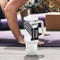 Custom Rugby Fiji Tumbler With Handle Fijian Masi Tribal Sporty Style White Color - Polynesian Pride