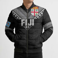 Custom Rugby Fiji Bomber Puffer Jacket Fijian Masi Tribal Sporty Style Black Color - Polynesian Pride
