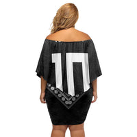 Custom Rugby Fiji Family Matching Off Shoulder Short Dress and Hawaiian Shirt Fijian Masi Tribal Sporty Style Black Color - Polynesian Pride