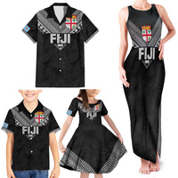 Custom Rugby Fiji Family Matching Tank Maxi Dress and Hawaiian Shirt Fijian Masi Tribal Sporty Style Black Color - Polynesian Pride