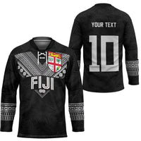 Custom Rugby Fiji Hockey Jersey Fijian Masi Tribal Sporty Style Black Color LT03 - Polynesian Pride