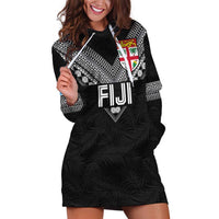 Custom Rugby Fiji Hoodie Dress Fijian Masi Tribal Sporty Style Black Color LT03 Black - Polynesian Pride