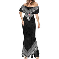 Custom Rugby Fiji Mermaid Dress Fijian Masi Tribal Sporty Style Black Color - Polynesian Pride