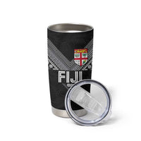 Custom Rugby Fiji Tumbler Cup Fijian Masi Tribal Sporty Style Black Color - Polynesian Pride