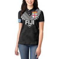 Custom Rugby Fiji Women Polo Shirt Fijian Masi Tribal Sporty Style Black Color - Polynesian Pride