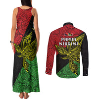 Papua New Guinea Southern Highlands Province Couples Matching Tank Maxi Dress and Long Sleeve Button Shirts PNG Birds Of Paradise Polynesian Arty Style LT03 - Polynesian Pride