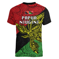 Papua New Guinea Southern Highlands Province Women V Neck T Shirt PNG Birds Of Paradise Polynesian Arty Style LT03 - Polynesian Pride