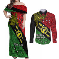 Personalised Papua New Guinea Southern Highlands Province Couples Matching Off Shoulder Maxi Dress and Long Sleeve Button Shirts PNG Birds Of Paradise Polynesian Arty Style LT03 Black - Polynesian Pride