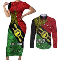 Personalised Papua New Guinea Southern Highlands Province Couples Matching Short Sleeve Bodycon Dress and Long Sleeve Button Shirts PNG Birds Of Paradise Polynesian Arty Style LT03 Black - Polynesian Pride