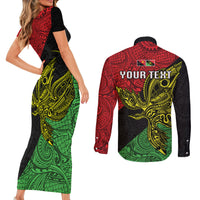 Personalised Papua New Guinea Southern Highlands Province Couples Matching Short Sleeve Bodycon Dress and Long Sleeve Button Shirts PNG Birds Of Paradise Polynesian Arty Style LT03 - Polynesian Pride