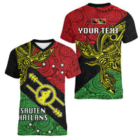 Personalised Papua New Guinea Southern Highlands Province Women V Neck T Shirt PNG Birds Of Paradise Polynesian Arty Style LT03 - Polynesian Pride