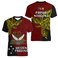 Papua New Guinea Western Province Women V Neck T Shirt PNG Birds Of Paradise Polynesian Arty Style LT03 - Polynesian Pride