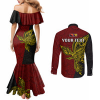 Personalised Papua New Guinea Western Province Couples Matching Mermaid Dress and Long Sleeve Button Shirts PNG Birds Of Paradise Polynesian Arty Style LT03 - Polynesian Pride