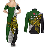 Papua New Guinea Western Highlands Province Couples Matching Summer Maxi Dress and Long Sleeve Button Shirts PNG Birds Of Paradise Polynesian Arty Style LT03 - Polynesian Pride