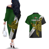 Personalised Papua New Guinea Western Highlands Province Couples Matching Off The Shoulder Long Sleeve Dress and Hawaiian Shirt PNG Birds Of Paradise Polynesian Arty Style LT03 - Polynesian Pride