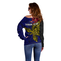 Personalised Papua New Guinea West New Britain Province Off Shoulder Sweater PNG Birds Of Paradise Polynesian Arty Style LT03 - Polynesian Pride