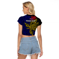 Personalised Papua New Guinea West New Britain Province Raglan Cropped T Shirt PNG Birds Of Paradise Polynesian Arty Style LT03 - Polynesian Pride