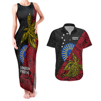 Papua New Guinea Sandaun Province Couples Matching Tank Maxi Dress and Hawaiian Shirt PNG Birds Of Paradise Polynesian Arty Style LT03 Red - Polynesian Pride