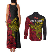 Personalised Papua New Guinea Sandaun Province Couples Matching Tank Maxi Dress and Long Sleeve Button Shirts PNG Birds Of Paradise Polynesian Arty Style LT03 - Polynesian Pride