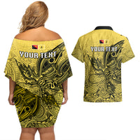 Personalised Papua New Guinea National Capital District Couples Matching Off Shoulder Short Dress and Hawaiian Shirt PNG Birds Of Paradise Polynesian Arty Style LT03 - Polynesian Pride