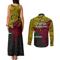 Papua New Guinea Hela Province Couples Matching Tank Maxi Dress and Long Sleeve Button Shirts PNG Birds Of Paradise Polynesian Arty Style LT03 - Polynesian Pride