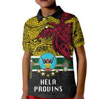 Personalised Papua New Guinea Hela Province Kid Polo Shirt PNG Birds Of Paradise Polynesian Arty Style LT03 Kid Yellow - Polynesian Pride