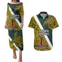 Papua New Guinea Jiwaka Province Couples Matching Puletasi Dress and Hawaiian Shirt PNG Birds Of Paradise Polynesian Arty Style LT03 Yellow - Polynesian Pride
