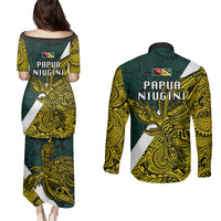 Papua New Guinea Jiwaka Province Couples Matching Puletasi Dress and Long Sleeve Button Shirts PNG Birds Of Paradise Polynesian Arty Style LT03 - Polynesian Pride