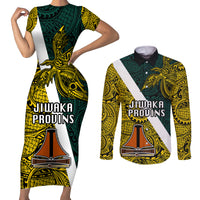 Papua New Guinea Jiwaka Province Couples Matching Short Sleeve Bodycon Dress and Long Sleeve Button Shirts PNG Birds Of Paradise Polynesian Arty Style LT03 Yellow - Polynesian Pride