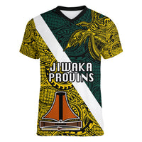 Personalised Papua New Guinea Jiwaka Province Women V Neck T Shirt PNG Birds Of Paradise Polynesian Arty Style LT03 Female Yellow - Polynesian Pride