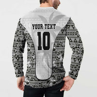 Custom Fiji Pacific Rugby 2024 Button Sweatshirt Tapa Tribal and Fijian Masi Pattern