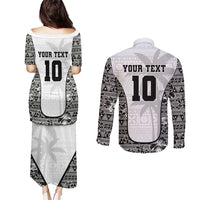 Custom Fiji Pacific Rugby 2024 Couples Matching Puletasi and Long Sleeve Button Shirt Tapa Tribal and Fijian Masi Pattern