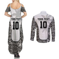 Custom Fiji Pacific Rugby 2024 Couples Matching Summer Maxi Dress and Long Sleeve Button Shirt Tapa Tribal and Fijian Masi Pattern