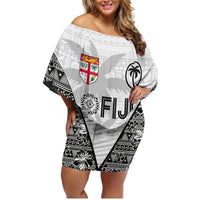 Custom Fiji Pacific Rugby 2024 Family Matching Off Shoulder Short Dress and Hawaiian Shirt Tapa Tribal and Fijian Masi Pattern