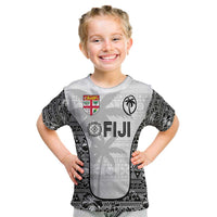 Custom Fiji Pacific Rugby 2024 Kid T Shirt Tapa Tribal and Fijian Masi Pattern LT03 White - Polynesian Pride